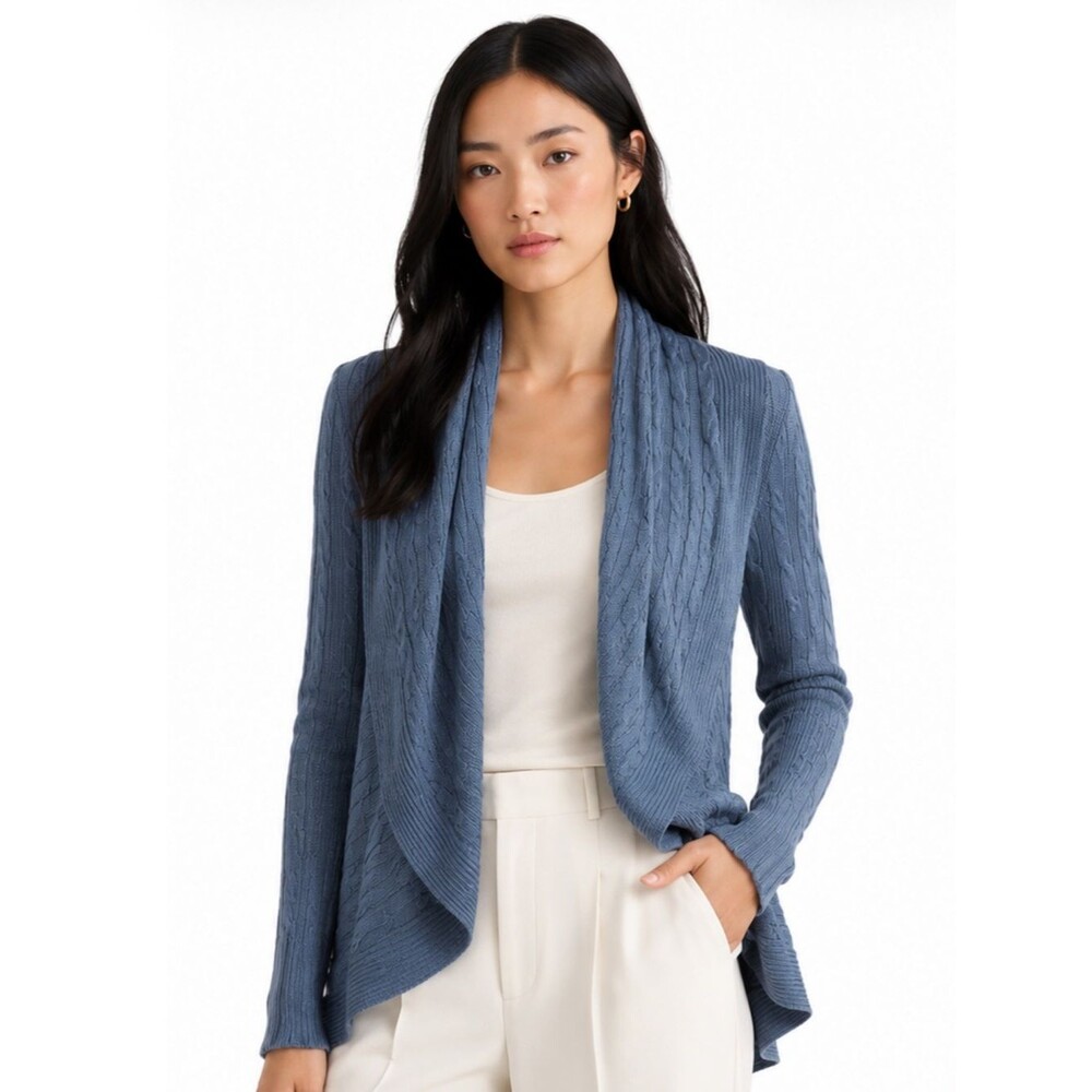 ✨ Ralph Lauren Black Label Silk Blue Cable Knit Cascade Cardigan ✨